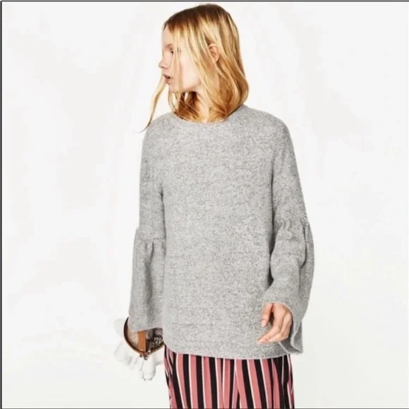 Zara Soft Balloon Sleeve Sweater NWT Pretty light gray color. - Picture 3 of 5